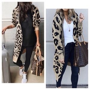 Sweaters - Open Front Leopard Print Cardigan Sweaters - Open Front Leopard Print Cardigan